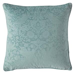 William Morris At Home Strawberry Thief Velvet Embossed 50cm x 50cm Filled Cushion Seafoam