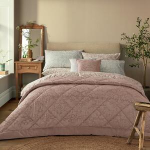 William Morris At Home Strawberry Thief Embossed 235cm x 235cm Bedspread Set Tea Rose