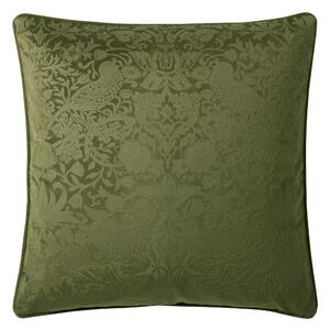 William Morris At Home Strawberry Thief Velvet Embossed 50cm x 50cm Filled Cushion Olive