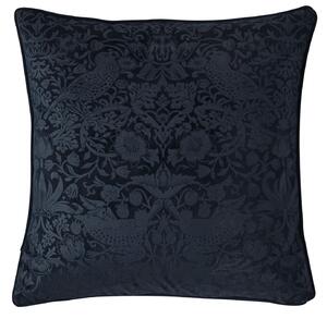 William Morris At Home Strawberry Thief Velvet Embossed 50cm x 50cm Filled Cushion Prussian Blue