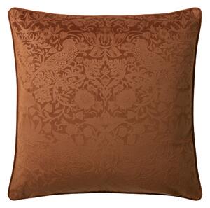 William Morris At Home Strawberry Thief Velvet Embossed 50cm x 50cm Filled Cushion Saffron