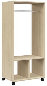 HOMCOM Open Wardrobe on Wheels, Bedroom Wardrobe with Clothes Hanging Rail, 2 Storage Shelves, Mobile Garment Rack for Cloakroom, Hallway, Natural