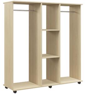 HOMCOM Open Wardrobe Double Mobile Storage Shelves Organizer W/6 Wheels-Natural