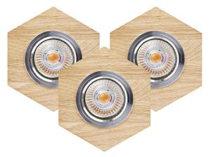 Sirion LED downlight, hexagon oiled oak set of 3