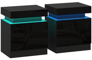 HOMCOM High Gloss Front Bedside Tables Set of 2, Nightstands with RGB LED Light and 2 Drawers, Chest of Drawers for Bedroom, Living Room, Black