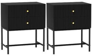 HOMCOM Elegant Two-Drawer Bedside Table Set of 2 - Black