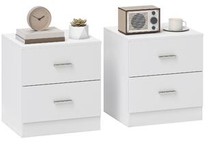 HOMCOM Set of 2 Modern Nightstands, Bedside Tables with 2 Storage Drawers, Accent End Table for Bedroom and Living Room, White