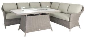 Haverhill Rattan Garden Firepit Dining Set In Grey Dusk