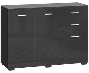 HOMCOM Sideboard, Modern Storage Cabinet with 2 Drawers, 3 Doors and Adjustable Shelves, High Gloss Black
