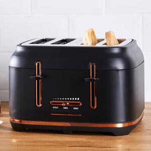 Dunelm 4 Slice Matt Black & Copper Toaster