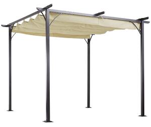Outsunny 3 x 3(m) Metal Pergola Gazebo Awning Retractable Canopy Outdoor Garden Sun Shade Shelter Marquee Party BBQ Beige