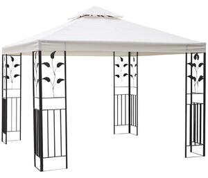 Outsunny Steel Gazebo 3 x 3m with 2 Tier Roof, Outdoor Garden Patio Canopy Marquee, Vented Roof and Decorative Frame, Cream