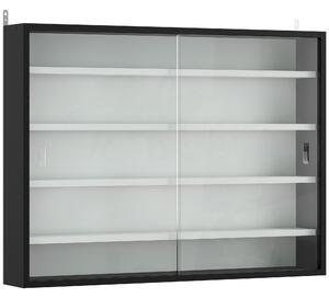 HOMCOM 5-Tier Wall Display Cabinet, Wall Mounted Display Case w/ 4 Adjustable Shelves, Glass Doors, 60x80cm, Black and White