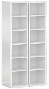 HOMCOM Set of 2 CD Media Display Shelf Unit Tower Rack with Adjustable Shelves, High Gloss White