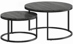 HOMCOM Set of Two Wood-Effect Stacking Tables - Black Wood Grain