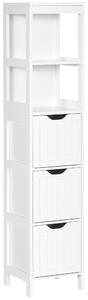 HOMCOM Narrow Floor Cabinet, Bathroom Cabinet with 3 Drawers and 2 Open Shelves, 30W x 30D x 141.6Hcm, White