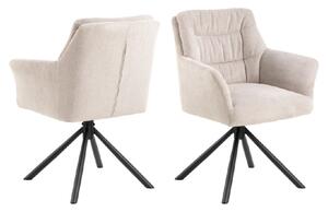 Akron Cream Fabric Swivel Dining Chairs With Black Legs In Pair