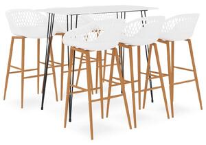 Pullman White Wooden Bar Table With 6 Metal Stools In Oak