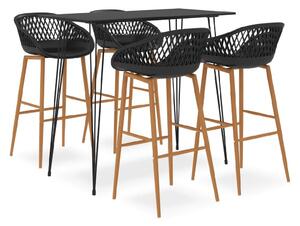 Pullman Black Wooden Bar Table With 4 Metal Stools In Oak