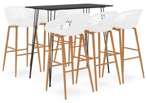 Pullman Black Wooden Bar Table With 6 Metal Stools In White Oak