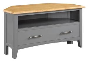 Roswell Wooden TV Stand Corner With 1 Drawer In Mid Oak And Grey