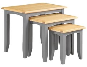 Roswell Wooden Nest Of 3 Tables In Mid Oak And Grey