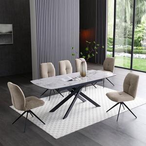 Indus Valley Aura Extending Dining Table With 6 Pebble Taupe Chairs