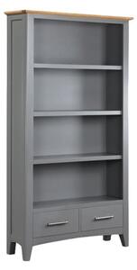 Roswell Wooden Bookcase Large With 2 Drawers In Mid Oak And Grey