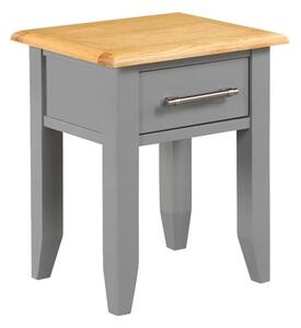 Roswell Wooden Lamp Table With 1 Drawer In Mid Oak And Grey