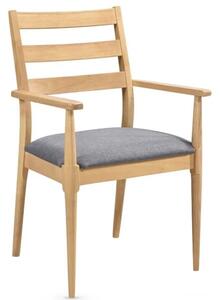 Orillia Carver Wooden Dining Chair In Oak With Grey Fabric Seat