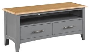 Roswell Wooden TV Stand With 2 Drawers In Mid Oak And Grey