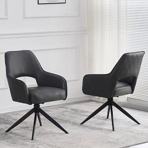 Elyrica Dark Grey Faux Leather Dining Chairs In Pair