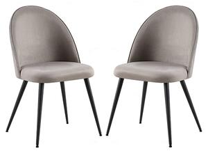 Zebulon Grey Velvet Dining Chairs With Black Metal Legs In Pair