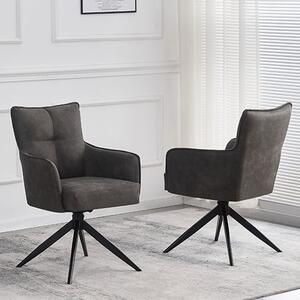 Visalia Vintage Grey Suede Fabric Dining Chairs In Pair