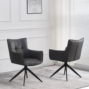 Flint Dark Grey Faux Leather Dining Chairs In Pair