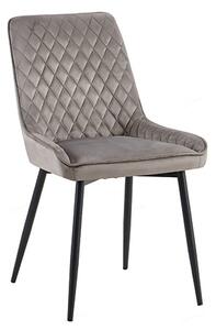 Newry Velvet Dining Chair In Grey With Black Metal Legs