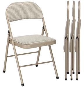 HOMCOM Linen-Look Set of Four Cushioned Folding Chairs - Beige