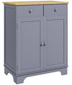 HOMCOM Side Storage Multi-use Sideboard Table Kitchen Floor Cabinet with Solid Wood Top, Adjustable Shelf, Drawer, Grey
