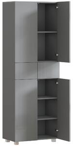 HOMCOM Storage Cabinet, Kitchen Cupboard with 3 Adjustable Shelves, 60L x 35W x 170H cm, High Gloss Grey