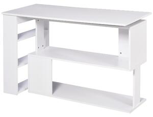 HOMCOM Corner Computer Desk, L Shaped Desk with 360° Rotating Bookshelf, 120L x 110W x 74.5H cm, White