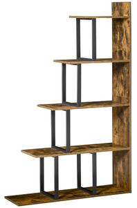 HOMCOM 5-Tier Bookcase, Wooden Ladder Bookshelf Display Stand, Rustic Brown