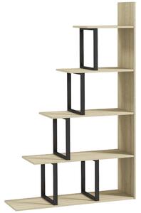 HOMCOM 5-Tier Bookcase, Wooden Ladder Bookshelf Display Stand, Oak