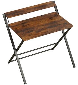 HOMCOM Compact Folding Desk for Small Spaces with Storage Shelf for Home Office, Rustic Brown