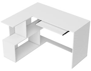 HOMCOM L-Shaped Corner Desk, Computer Desk with Keyboard Tray and Open Shelves, White Wood Effect