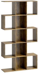 HOMCOM 5-Tier Bookshelf, S Shaped Geometric Bookcase with 15 Compartments, Rustic Brown