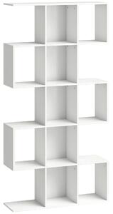HOMCOM 5-Tier Bookshelf, S Shaped Geometric Bookcase with 15 Compartments, White Wood Effect