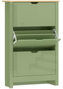 HOMCOM Slim Shoe Cabinet, Narrow Shoe Cupboard with 3 Flip Drawers, Adjustable Shelves for 18 Pairs of Shoes, High Gloss Green