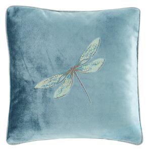 Dragonflies Teal Embroidered Cushion