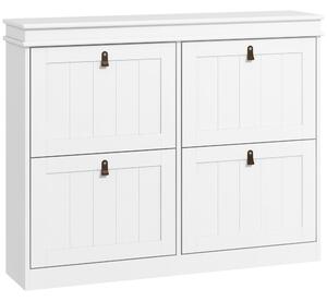 HOMCOM Slim Shoe Cabinet, Shoe Cabinet with 4 Drop-Down Drawers, 105W x 24D x 82.5H cm, White