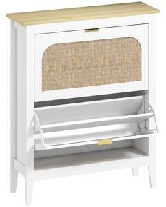 HOMCOM Narrow Shoe Cabinet, Boho Slim Shoe Storage Cabinet with 2 Flip Drawers, Holds 14 Pairs, White